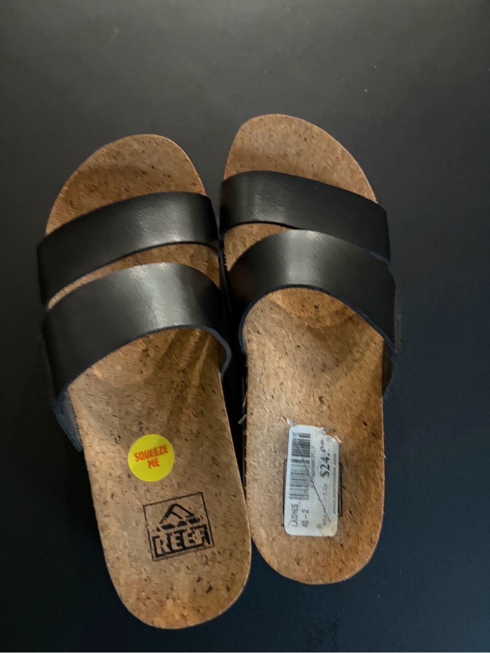 Reef Black Double-Strap Cork Slide Sandals